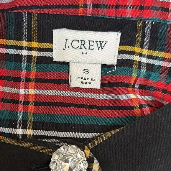 J. Crew Tartan Plaid Cotton Poplin Jewel Buttons Popover Top size S - Picture 11 of 12